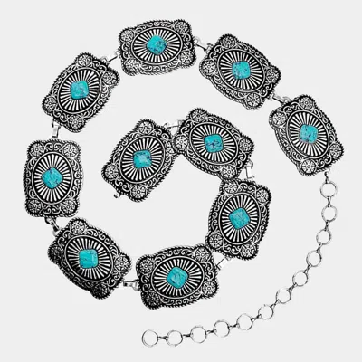 Fashnzfab Natural Stone Squash Blossom Link Belt 2.25" H, 41.5" + 9" L In Multi