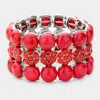 Fashnzfab Natural Stone Stretch Bracelet Red, Silver Burnished In Multi