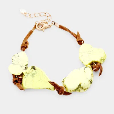 Fashnzfab Natural Stone Suede Knotted Bracelet In Yellow