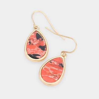 Fashnzfab Natural Stone Teardrop Dangle Earrings Orange In Pink