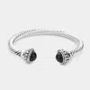 Fashnzfab Natural Stone Tip Cuff Bracelet Black In Black