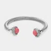 Fashnzfab Natural Stone Tip Cuff Bracelet Coral In Pink