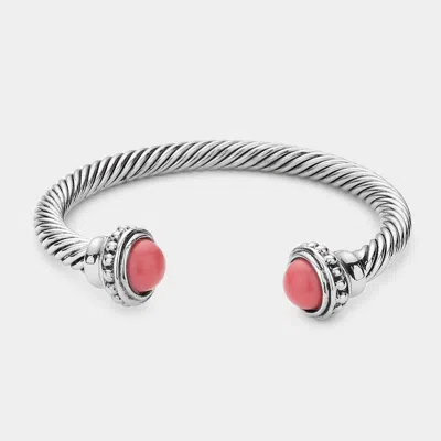 Fashnzfab Natural Stone Tip Cuff Bracelet Coral In Pink