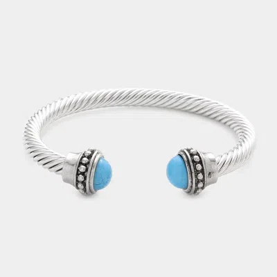 Fashnzfab Natural Stone Tip Cuff Bracelet Turquoise In Metallic