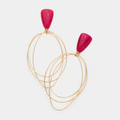 Fashnzfab Natural Stone Triple Open Metal Link Dangle Earrings In Gold