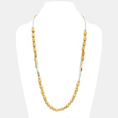 Fashnzfab Natural Stone Wood Bead Long Necklace In Brown