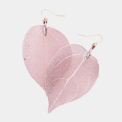 Fashnzfab Nature Inspire Dipped Leaf Earrings - Pink