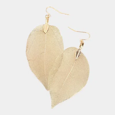 Fashnzfab Nature Inspire Dipped Leaf Earrings In Gold