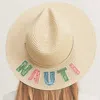 Fashnzfab Nauti Sequin Message Straw Panama Sun Hat In Sand