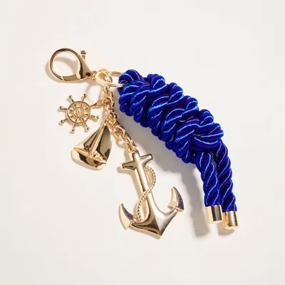 Fashnzfab Nautical Anchor Boat Charm Drop Braided Cord Bag Charm Keychain In Gold