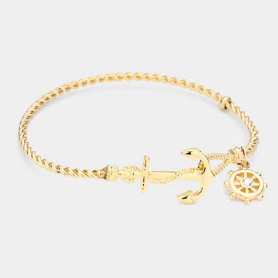 Fashnzfab Nautical Anchor Helm Charm Hook Bracelet Clear, Gold In Multi
