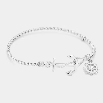 Fashnzfab Nautical Anchor Helm Charm Hook Bracelet Clear, Rhodium In Multi