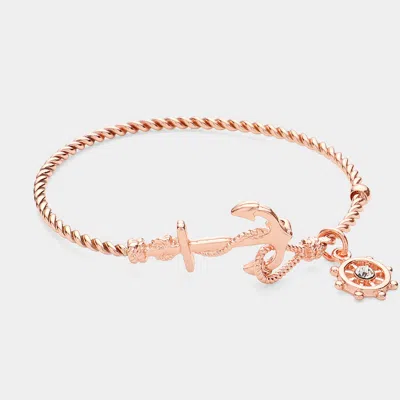 Fashnzfab Nautical Anchor Helm Charm Hook Bracelet Rose Gold In Multi
