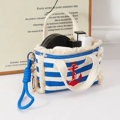 Fashnzfab Nautical Anchor Mini Canvas Tote Bag Keychain Bag Charm In Blue