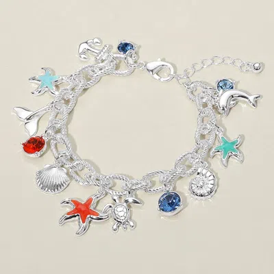 Fashnzfab Nautical Ocean Theme Charm Station Bracelet Multi, Silver