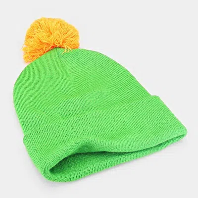 Fashnzfab Neon Acrylic Pom Beanie In Green