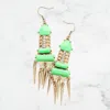 Fashnzfab Neon Enamel Metal Drop Earrings In Green