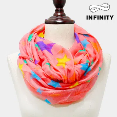 Fashnzfab Neon Star Print Infinity Scarf In Red