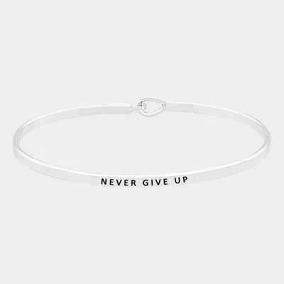 Fashnzfab Never Give Up Thin Metal Hook Bracelet Rhodium In Multi
