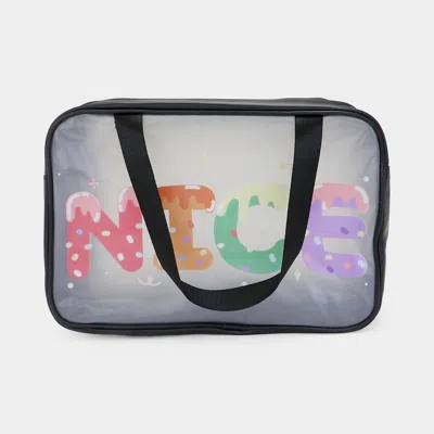Fashnzfab Nice Message Printed Translucent Mesh Divided Shoulder Bag / Tote Bag In Black