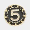 Fashnzfab No. 5 Metal Chain Trimmed Round Pin Brooch In Gold