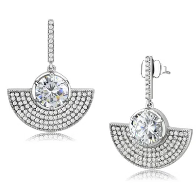 Fashnzfab No Plating Stainless Steel Earrings With Aaa Grade Cz In Clear In Metallic