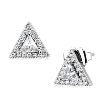Fashnzfab No Plating Stainless Steel Earrings With Aaa Grade Cz In Clear In Metallic