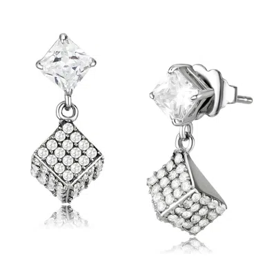 Fashnzfab No Plating Stainless Steel Earrings With Aaa Grade Cz In Clear In Metallic