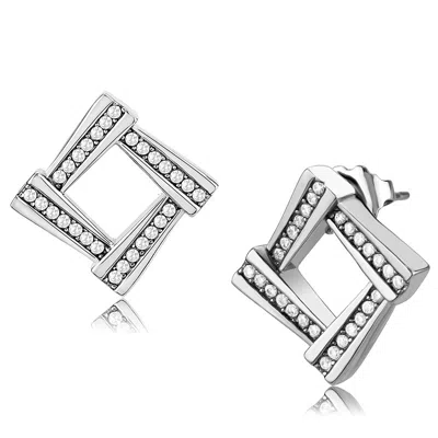 Fashnzfab No Plating Stainless Steel Earrings With Aaa Grade Cz In Clear In Silver