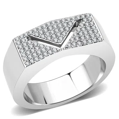 Fashnzfab No Plating Stainless Steel Ring With Aaa Grade Cz In Clear In Metallic
