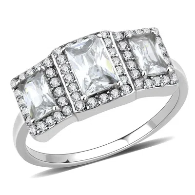 Fashnzfab No Plating Stainless Steel Ring With Aaa Grade Cz In Clear In Metallic