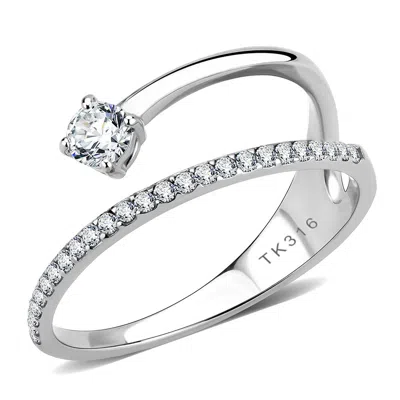 Fashnzfab No Plating Stainless Steel Ring With Aaa Grade Cz In Clear In Metallic