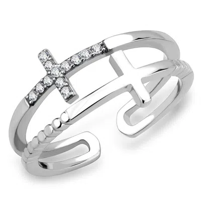 Fashnzfab No Plating Stainless Steel Ring With Aaa Grade Cz In Clear In Metallic