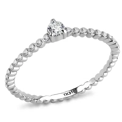 Fashnzfab No Plating Stainless Steel Ring With Aaa Grade Cz In Clear In Metallic