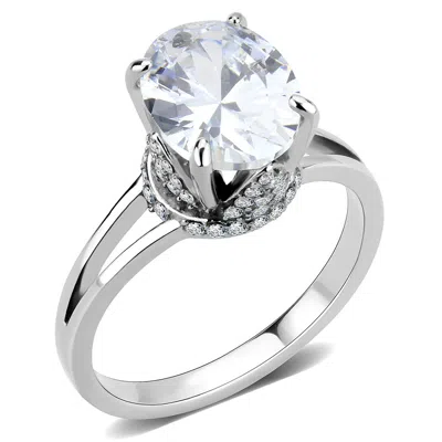 Fashnzfab No Plating Stainless Steel Ring With Aaa Grade Cz In Clear In Metallic