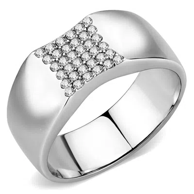 Fashnzfab No Plating Stainless Steel Ring With Aaa Grade Cz In Clear In Metallic