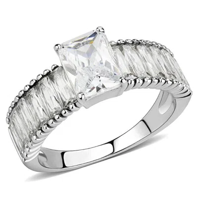 Fashnzfab No Plating Stainless Steel Ring With Aaa Grade Cz In Clear In Silver