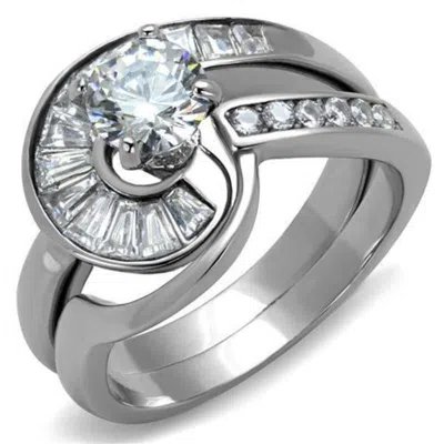 Fashnzfab No Plating Stainless Steel Ring With Aaa Grade Cz In Clear In Multi