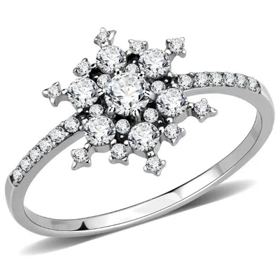 Fashnzfab No Plating Stainless Steel Ring With Aaa Grade Cz In Clear In Silver
