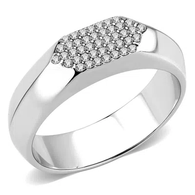 Fashnzfab No Plating Stainless Steel Ring With Aaa Grade Cz In Clear In Silver