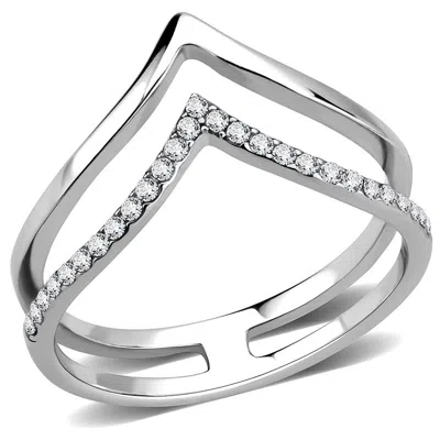 Fashnzfab No Plating Stainless Steel Ring With Aaa Grade Cz In Clear In Silver