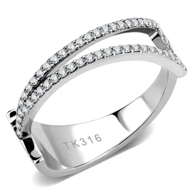 Fashnzfab No Plating Stainless Steel Ring With Aaa Grade Cz In Clear In Silver