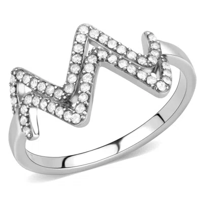 Fashnzfab No Plating Stainless Steel Ring With Aaa Grade Cz In Clear In Silver