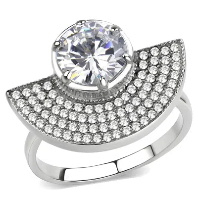 Fashnzfab No Plating Stainless Steel Ring With Aaa Grade Cz In Clear In Silver