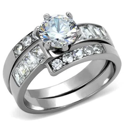 Fashnzfab No Plating Stainless Steel Ring With Aaa Grade Cz In Clear In Silver