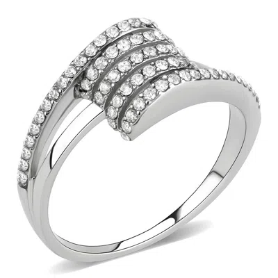 Fashnzfab No Plating Stainless Steel Ring With Aaa Grade Cz In Clear In White