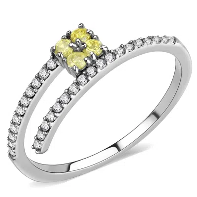 Fashnzfab No Plating Stainless Steel Ring With Aaa Grade Cz In Topaz In Metallic