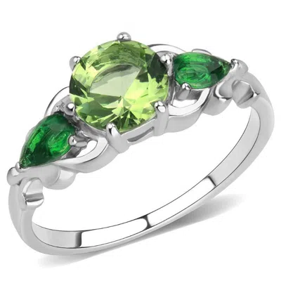 Fashnzfab No Plating Stainless Steel Ring With Crystal In Peridot In Multi