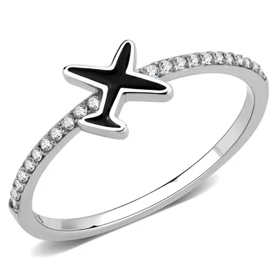 Fashnzfab No Plating Stainless Steel Ring With Epoxy In Jet In Metallic