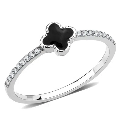 Fashnzfab No Plating Stainless Steel Ring With Epoxy In Jet In Silver